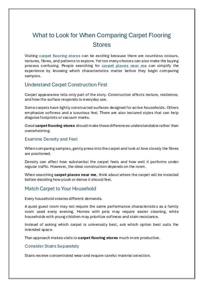 What to Look for When Comparing Carpet Flooring Stores | PDF Host
